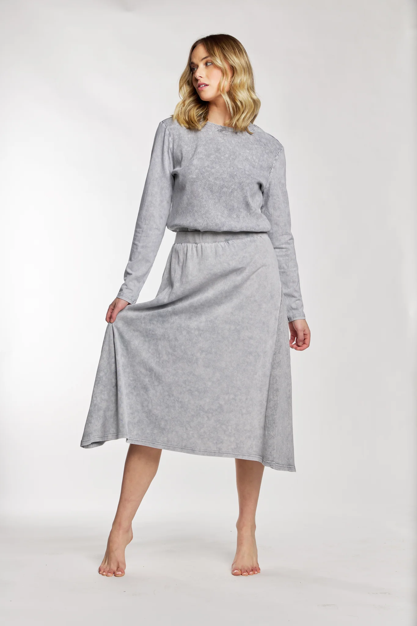 Light Grey Skirt With Ribbed Side Detail