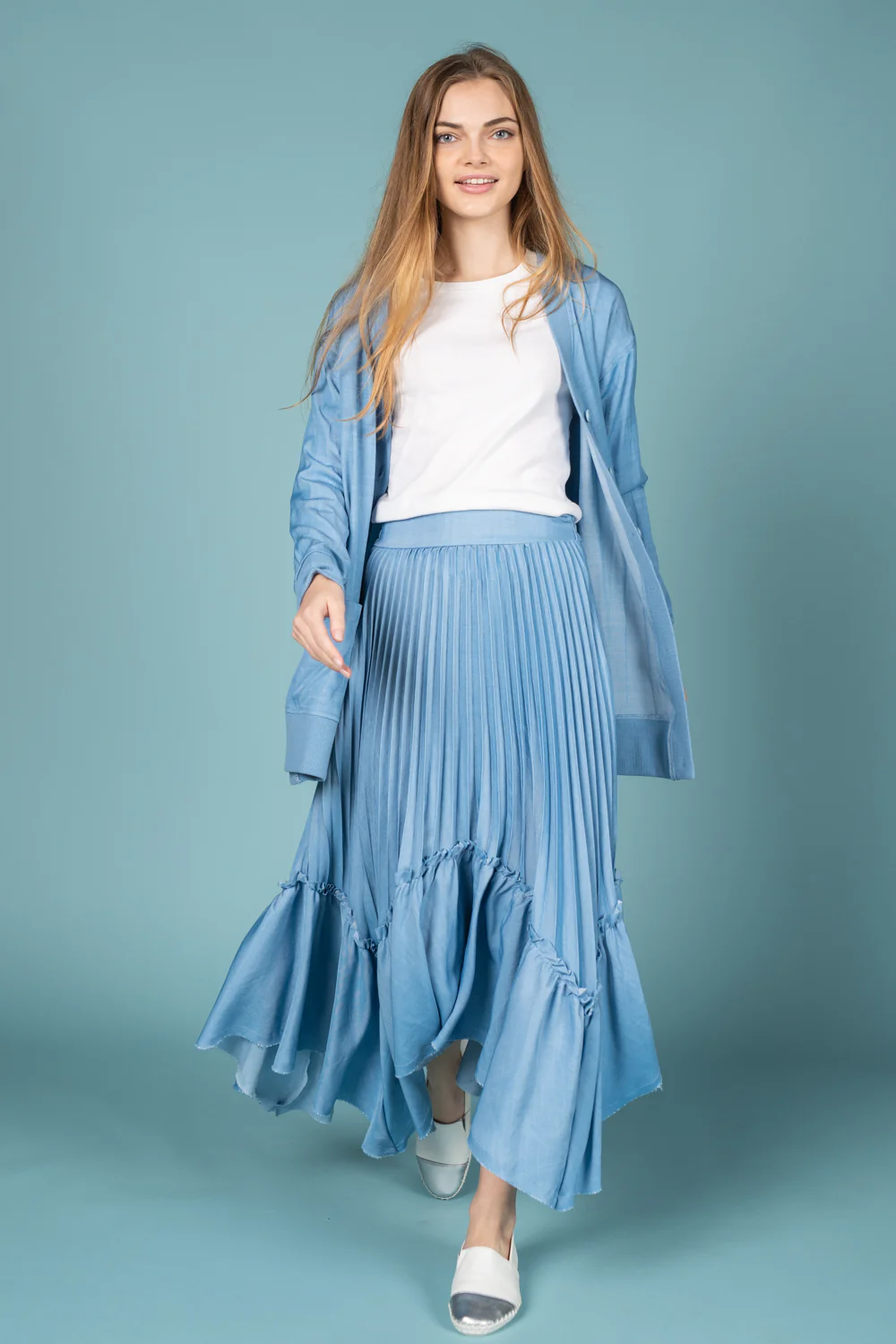 Light Blue Pleated Skirt