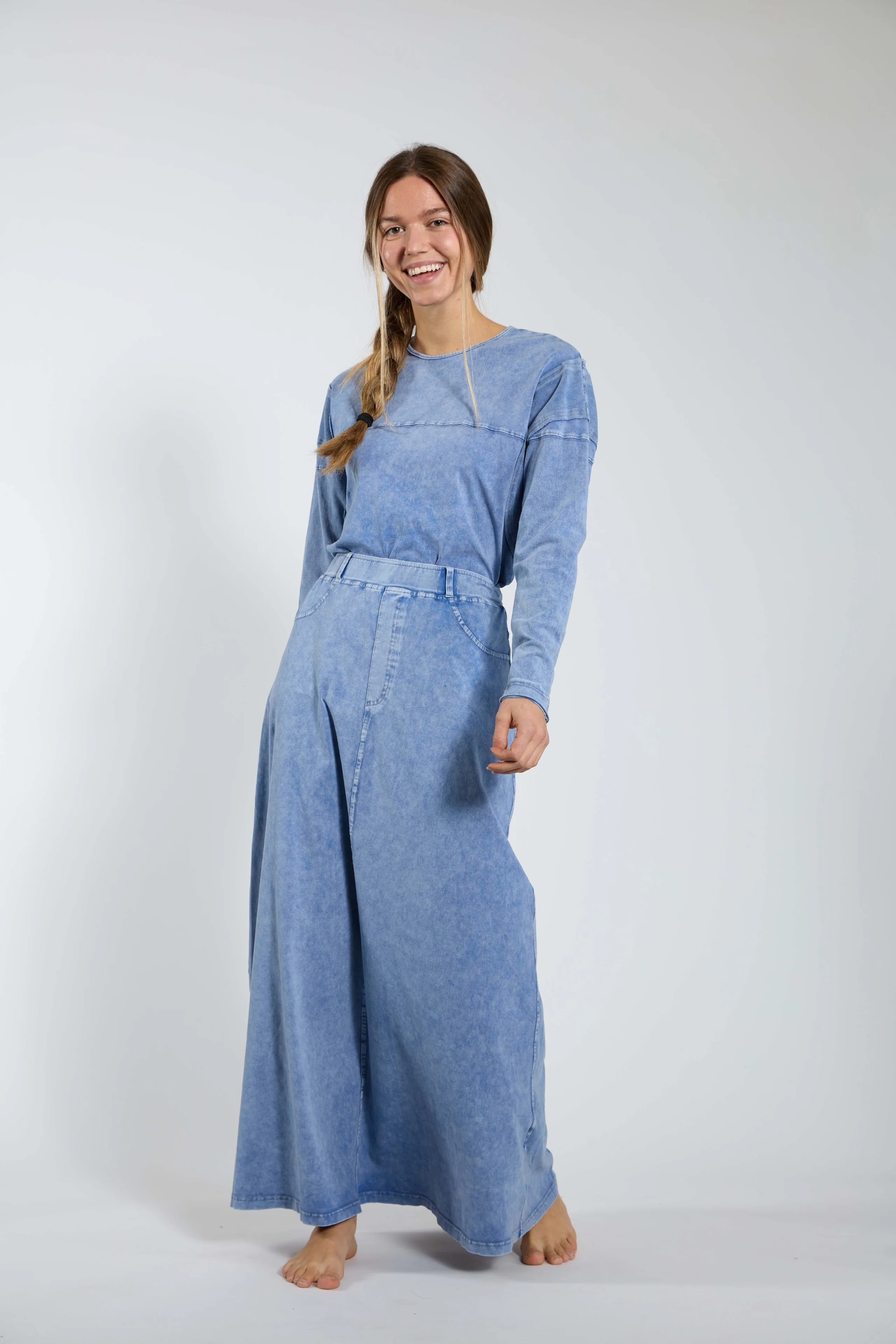 Light Blue Denim Ribbed Washed Top - BA6S2233-A