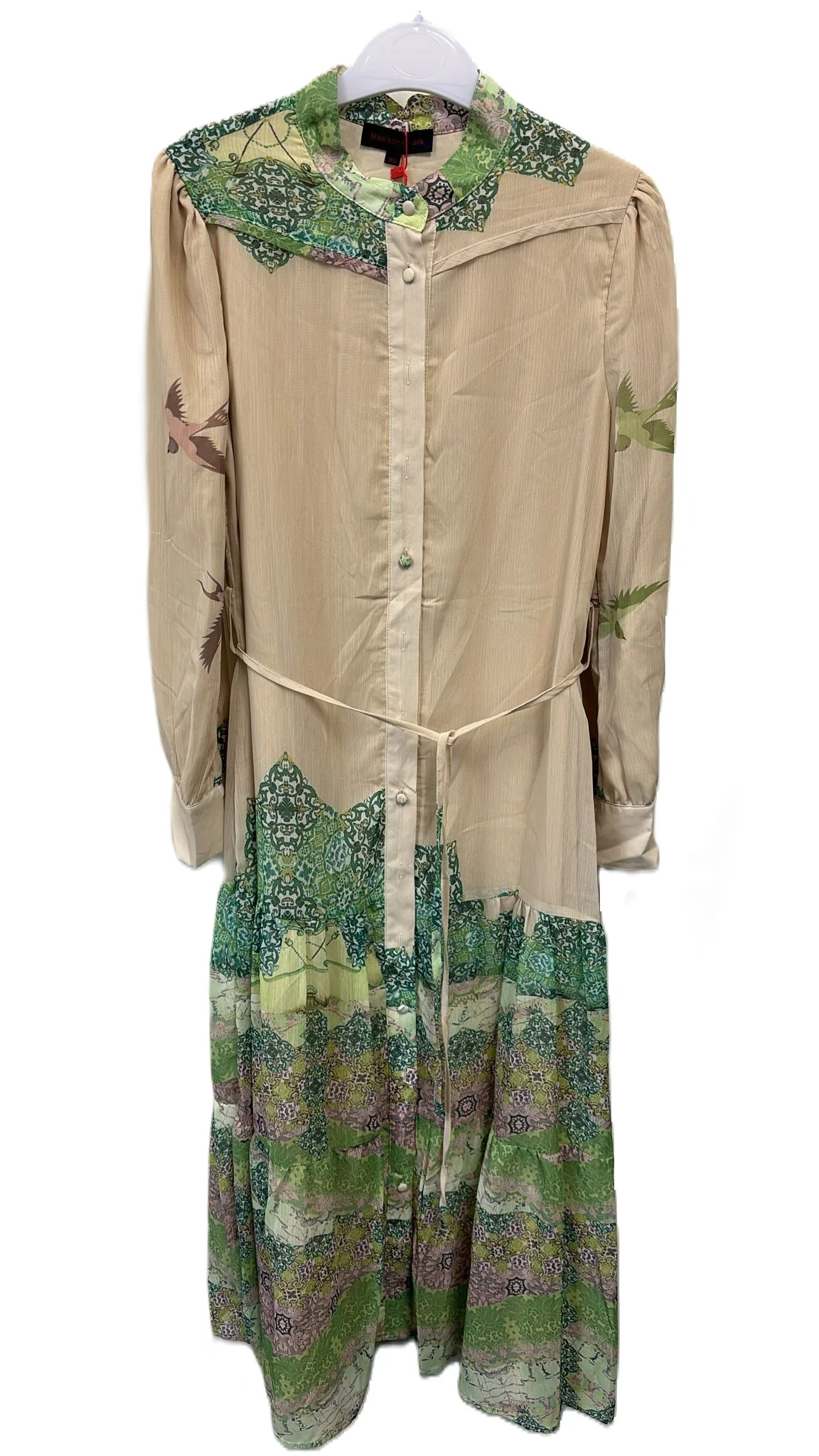 Beige Base Green Bottom Printed Shirt Dress - Image 2