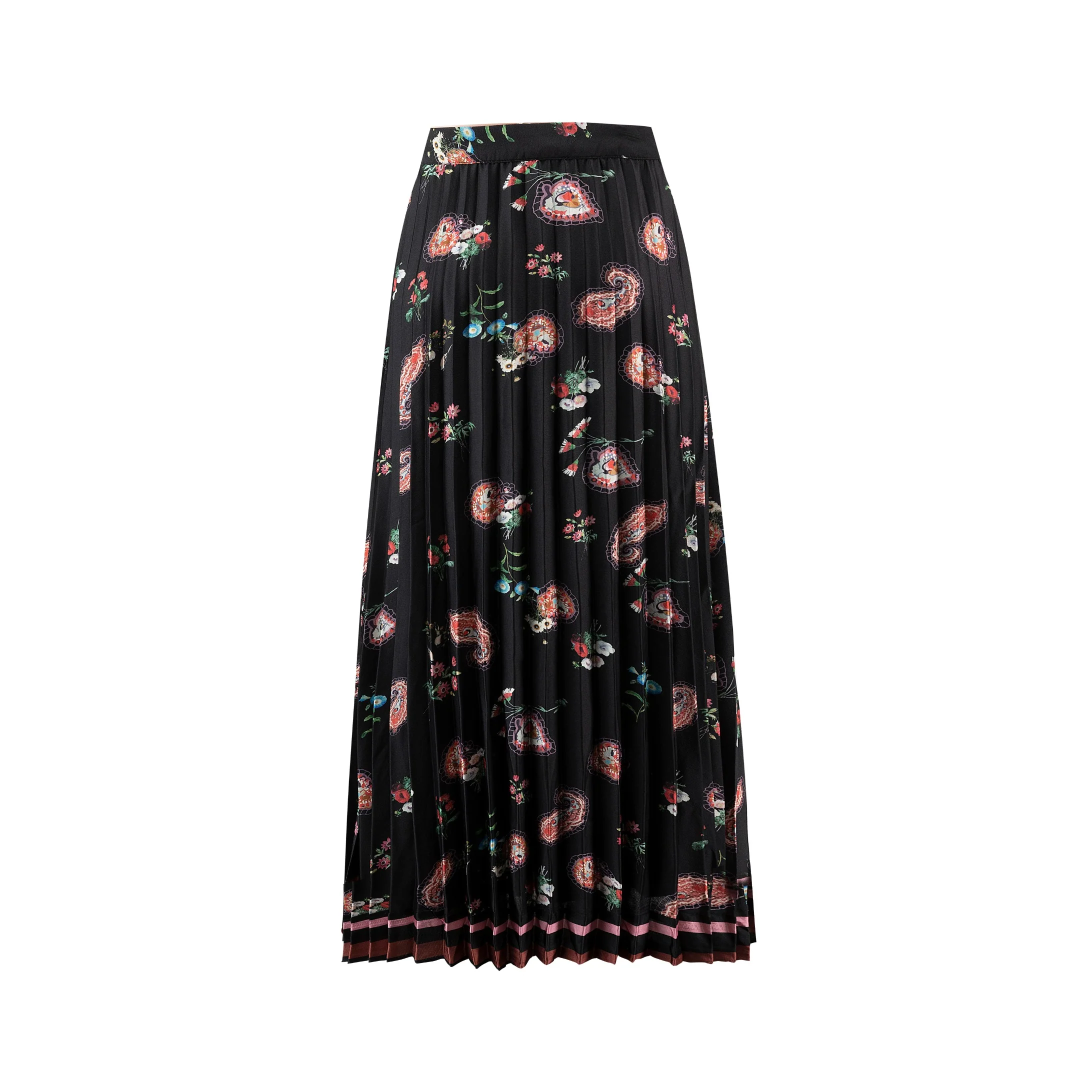 Black Base Red Paisley Printed Pleats Skirt - Image 3