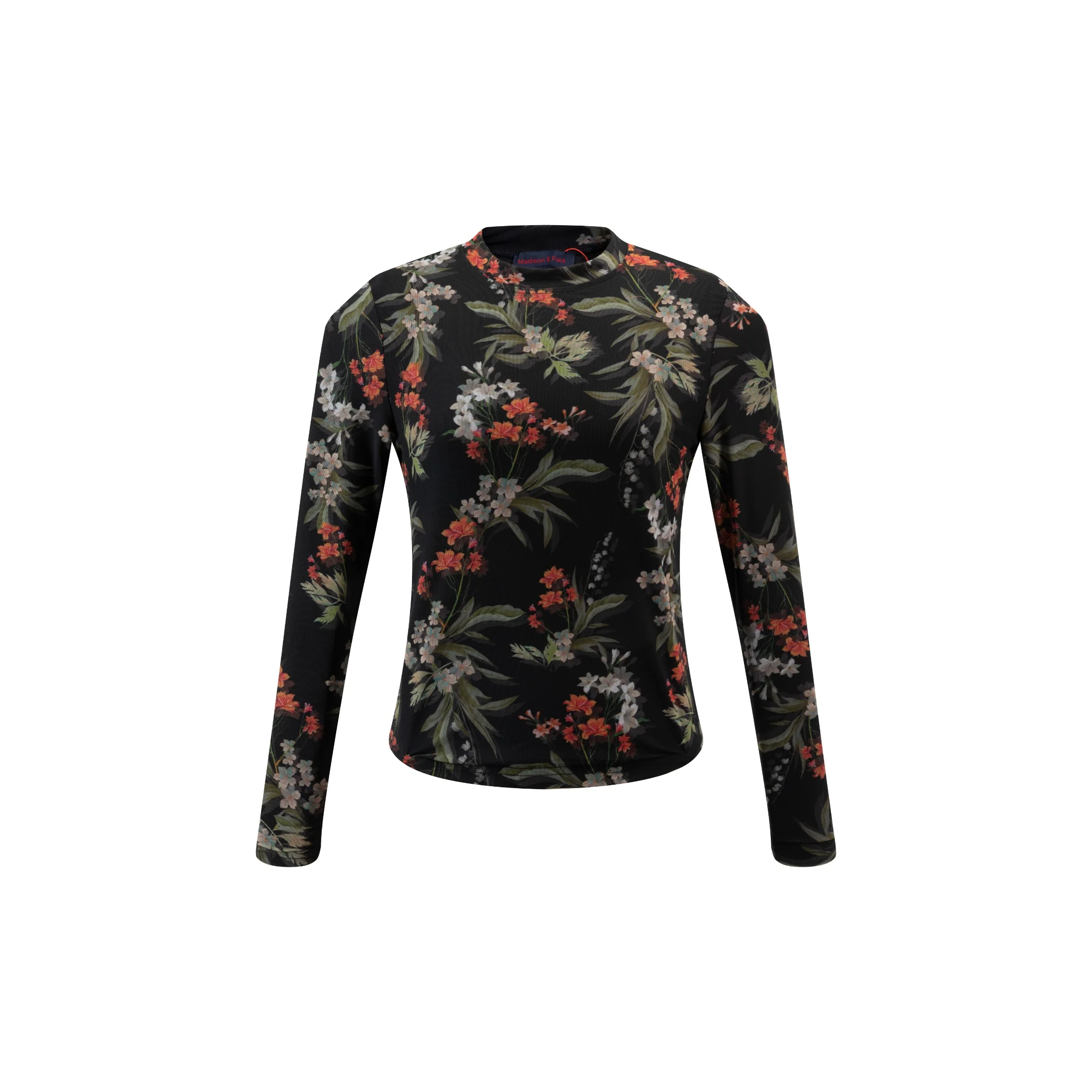 Black Multi Floral Printed Mesh Top - Image 2
