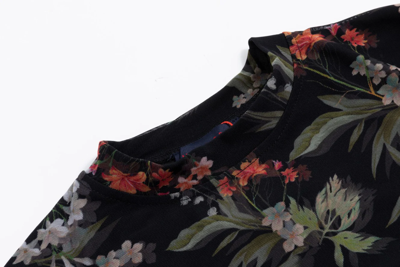 Black Multi Floral Printed Mesh Top - Image 4