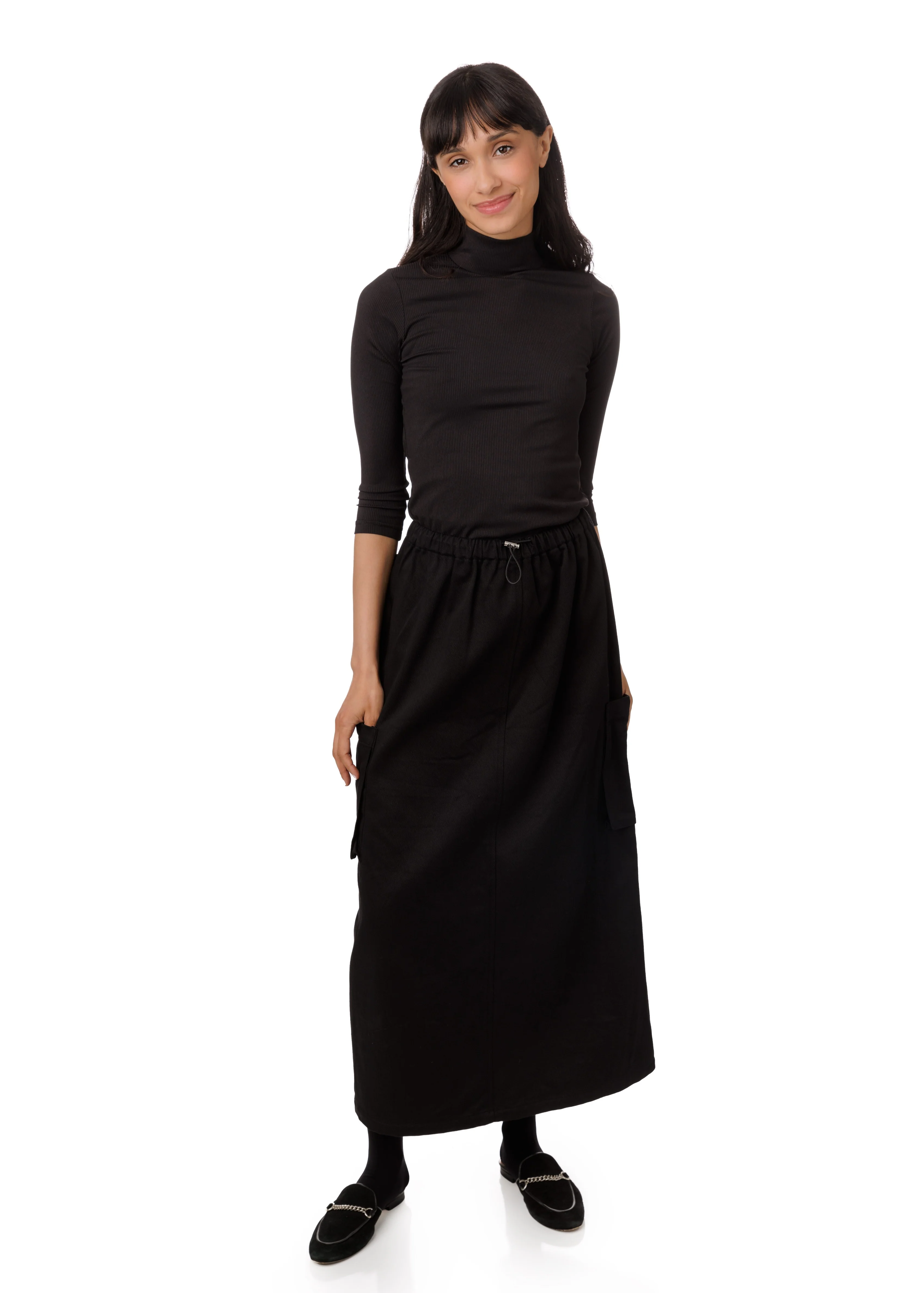 Multi Pocket Thin Ribbing Cargo - Black