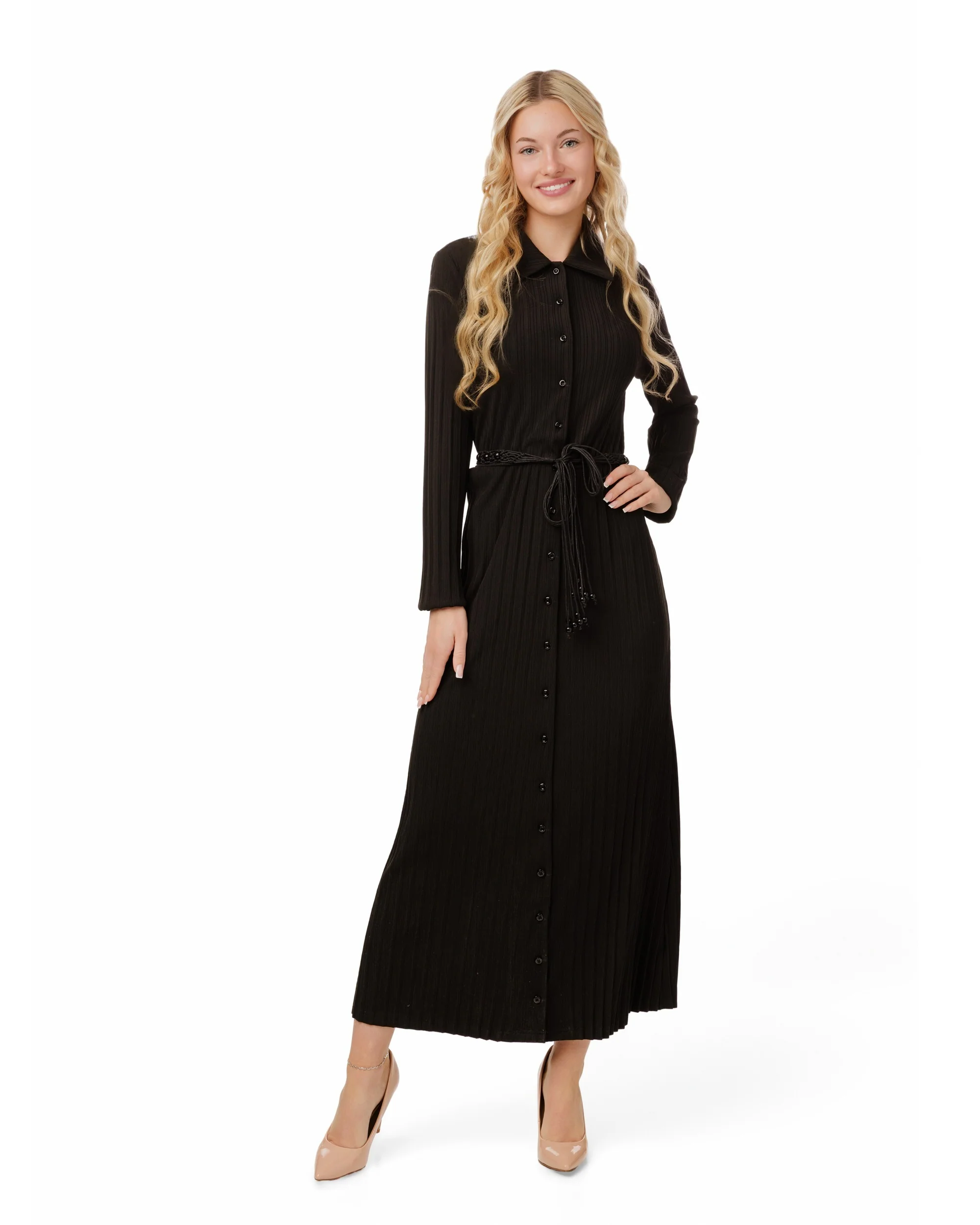 Black Ribbed Shirt Dress