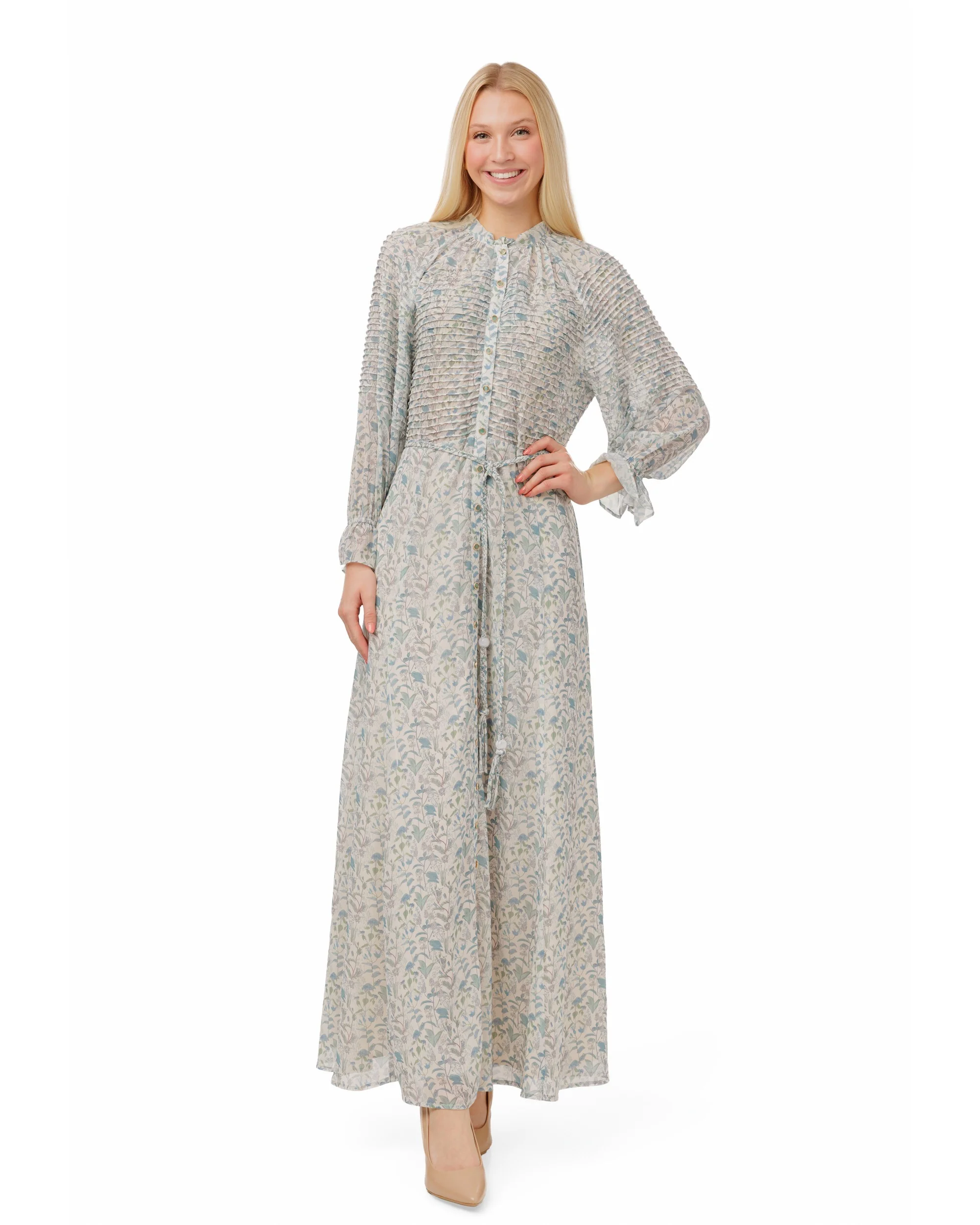 Blue Printed Flowy Dress