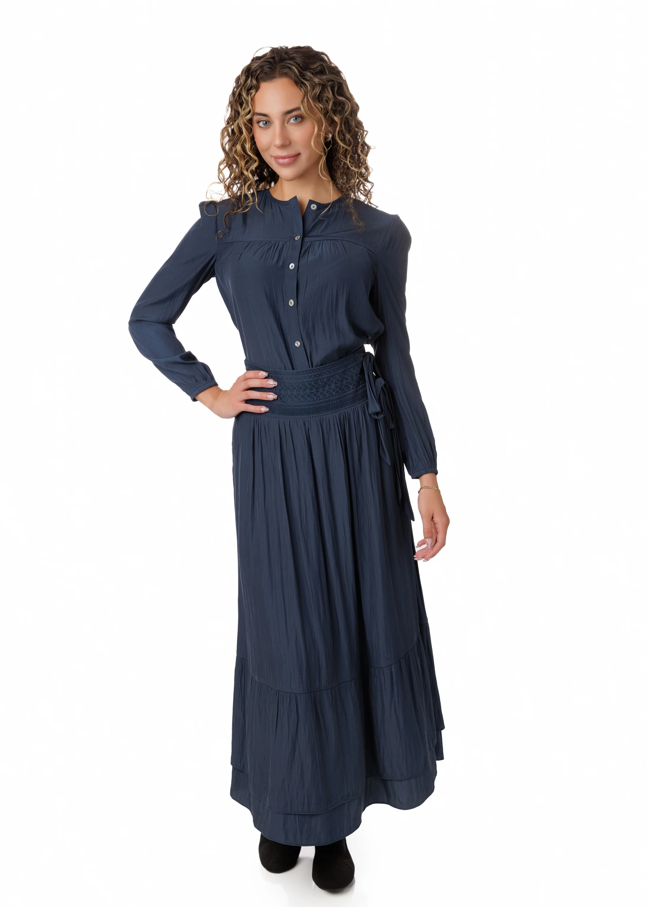 Blue Silk Embroidered Top