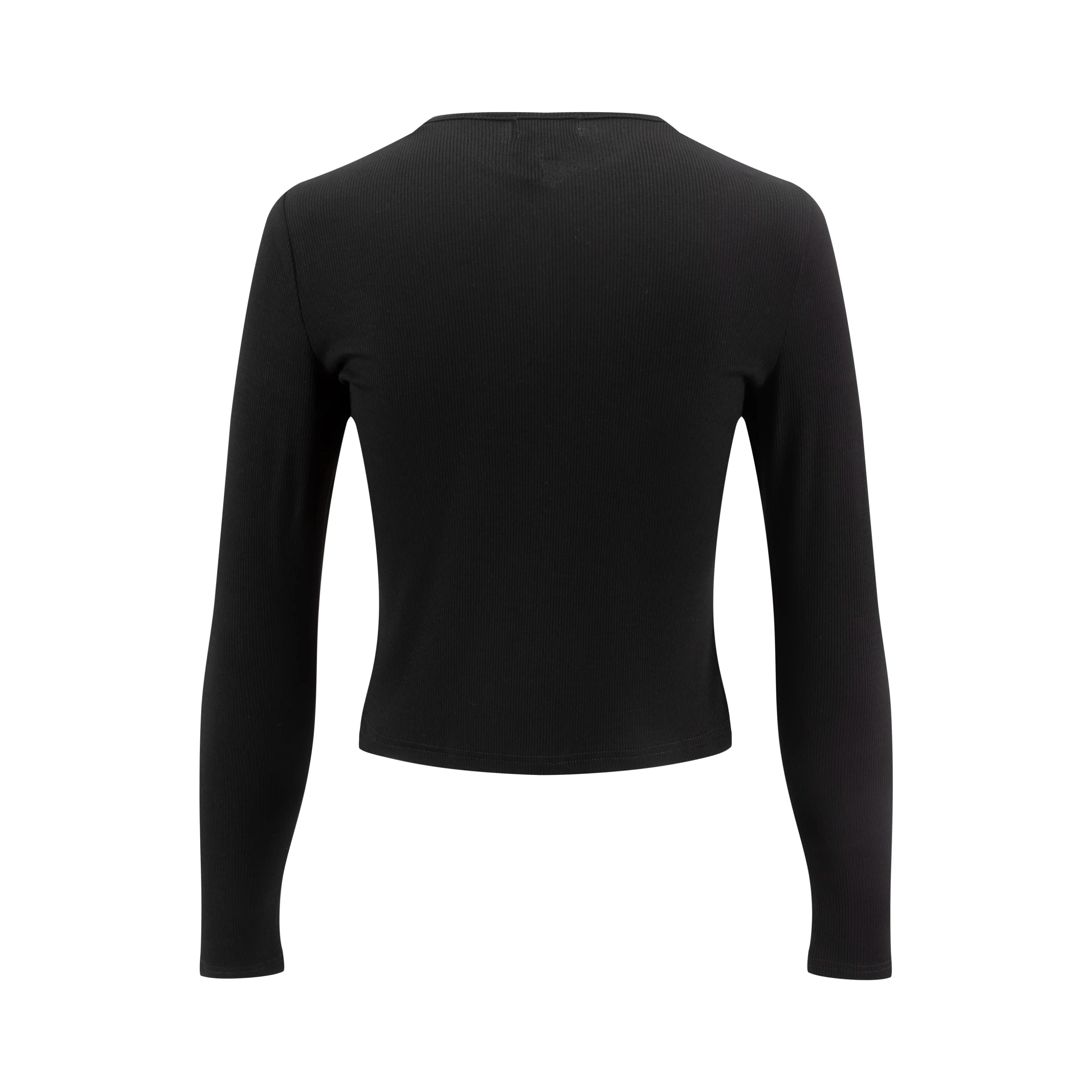 Cropped Ribbed Cardigan - Black - Image 2