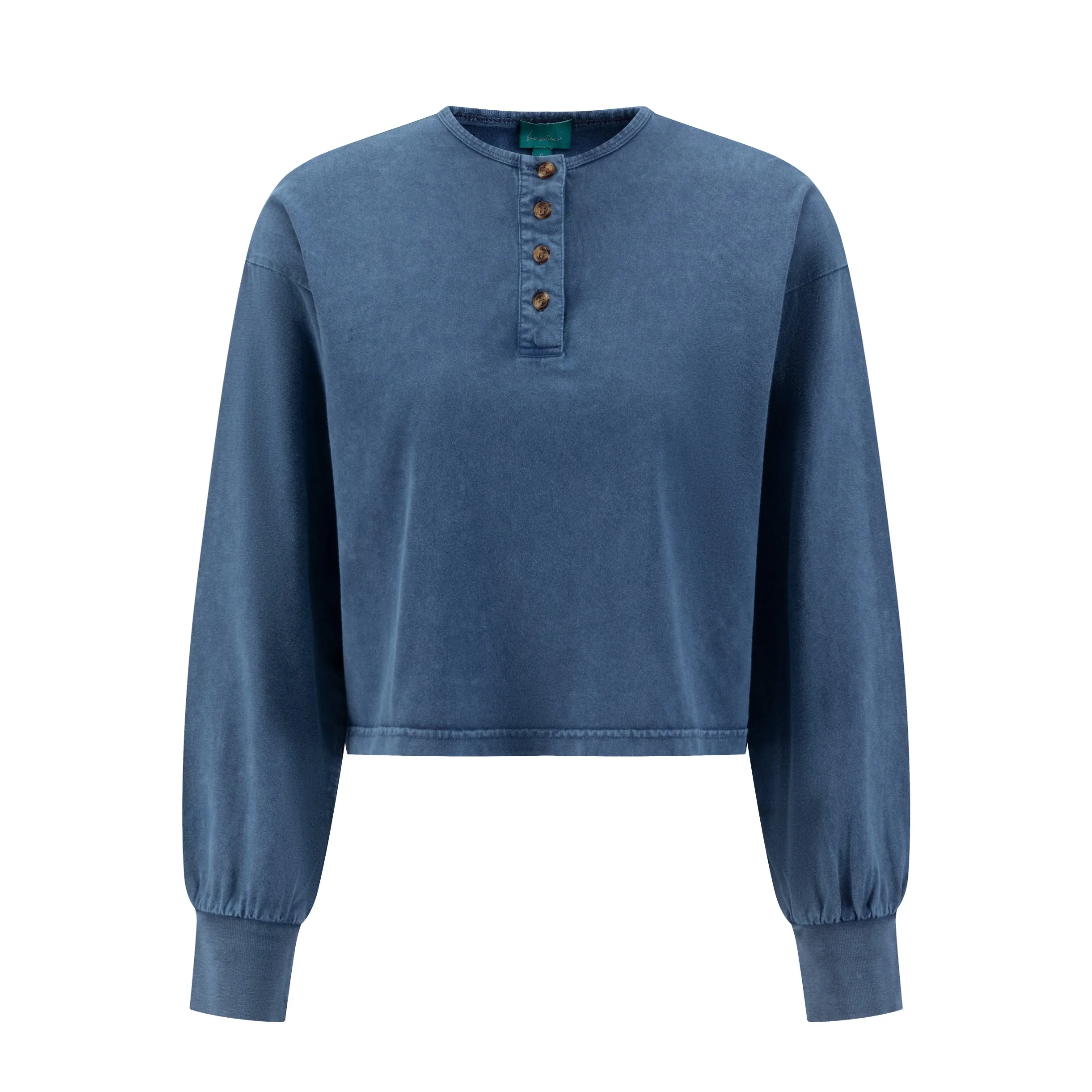 Henley Oversize Cropped T-Shirt - Indigo