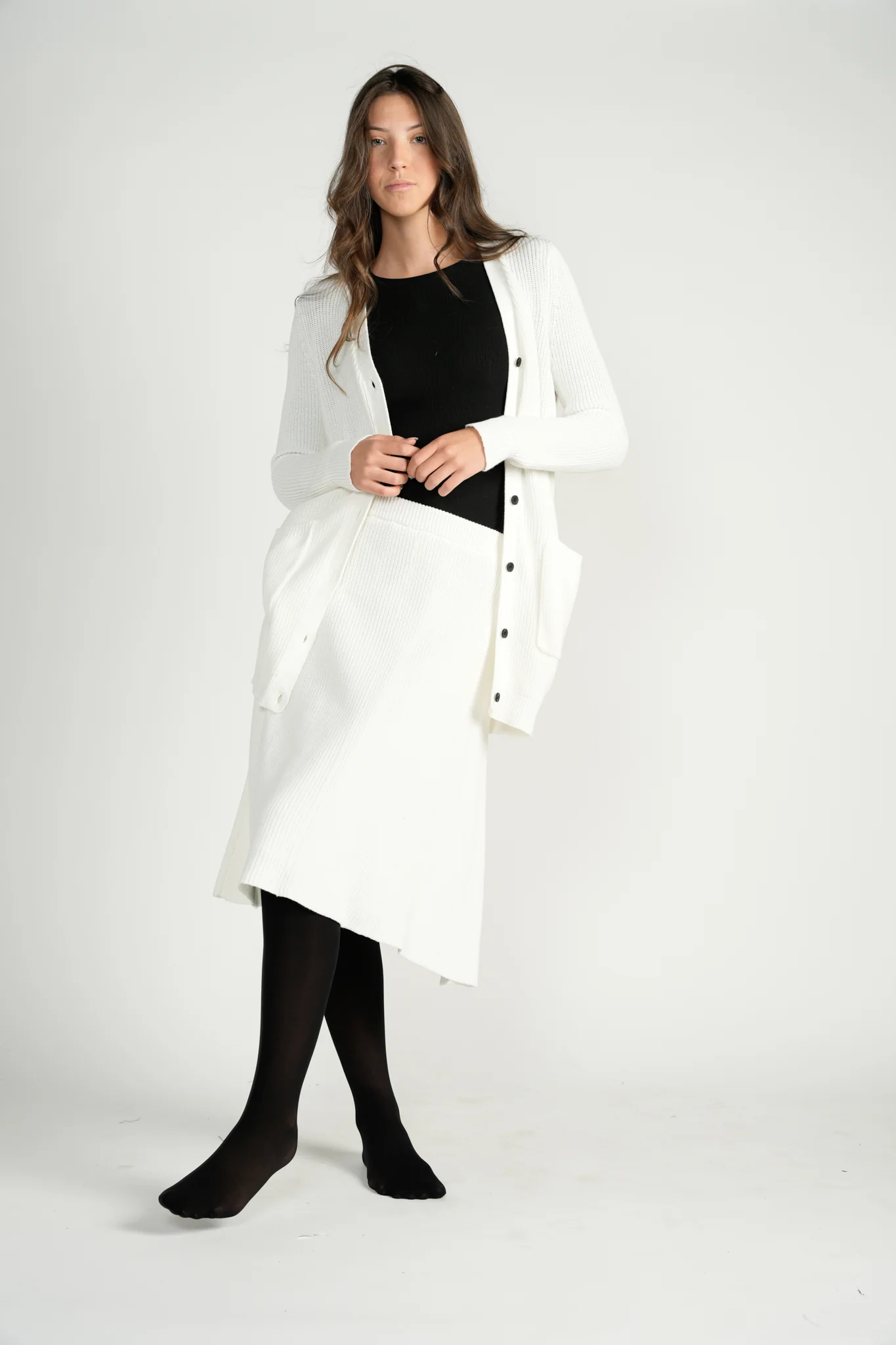 Ivory Knit A-Line Skirt - Image 3
