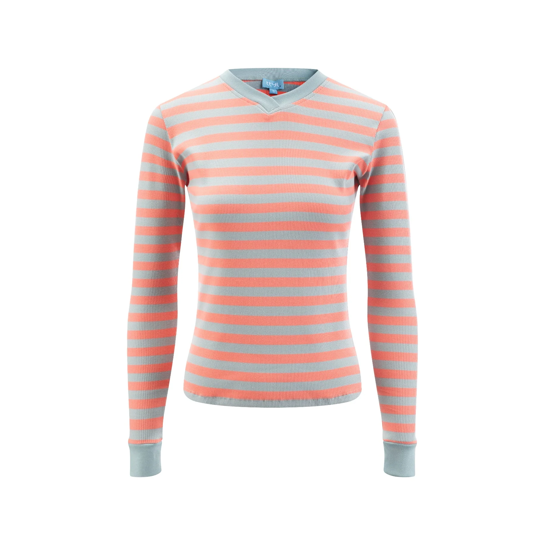 Thick Striped Band T-Shirt - Coral/Grey