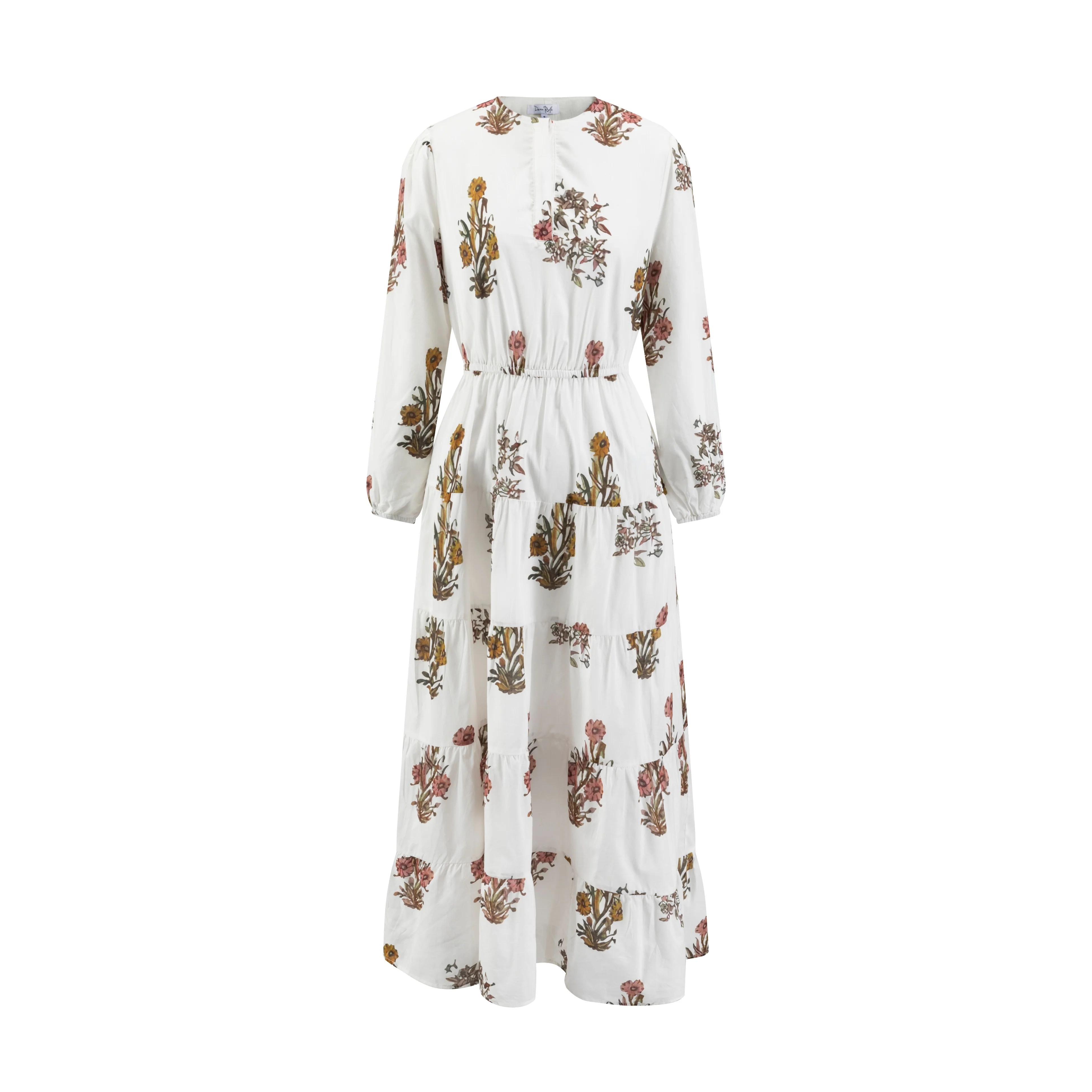 White Base Plant Printed Cotton Layer Dress - Image 2