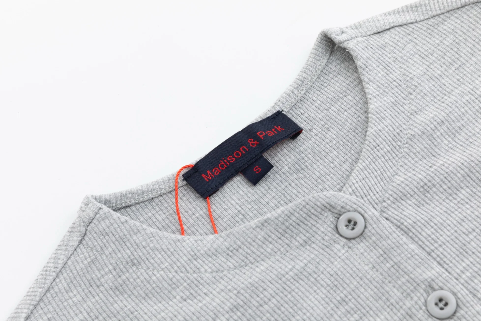 Solid Light Grey Rib Top With Placket - Image 4