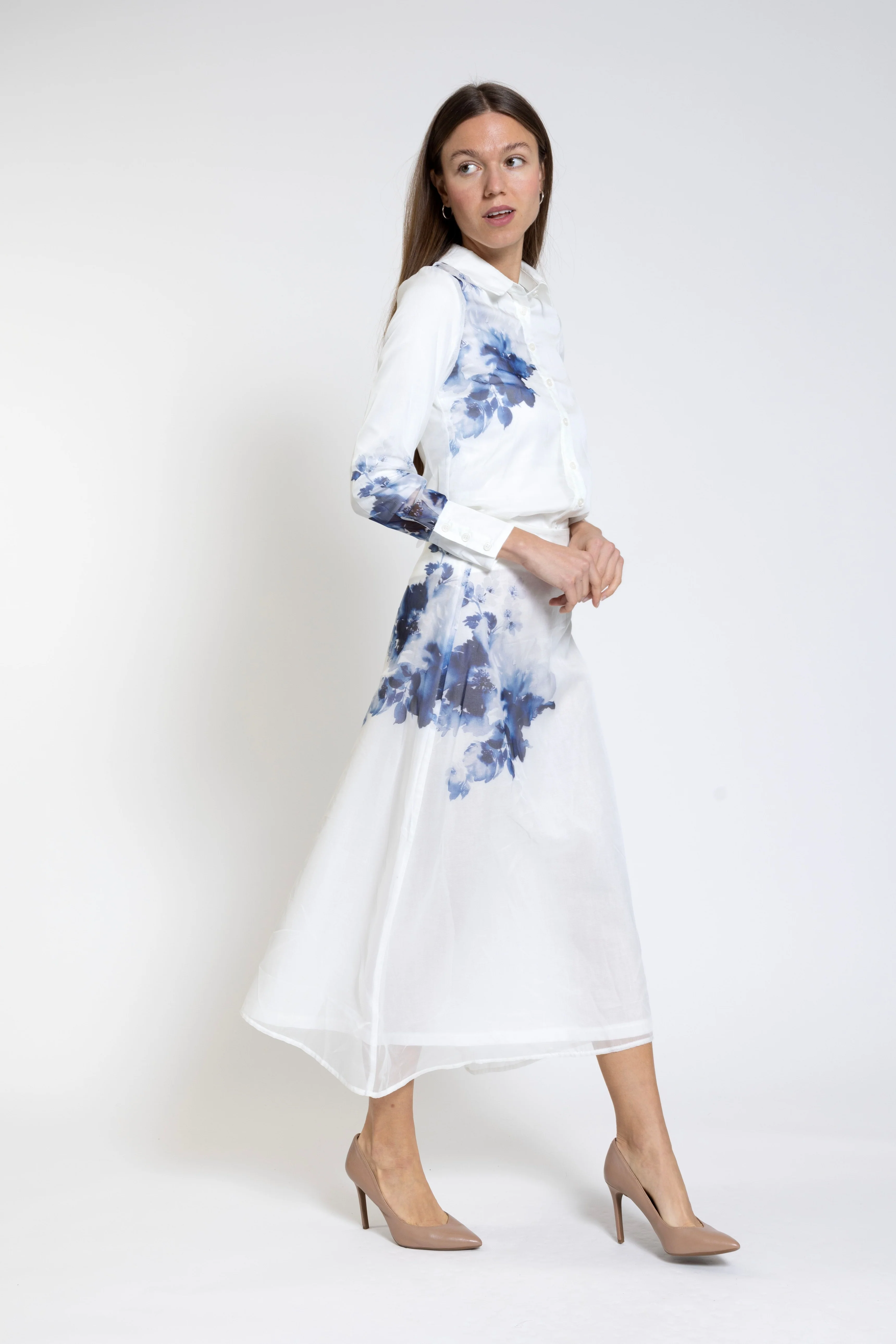 White Partial Print Skirt - AWSS2466-A - Image 2