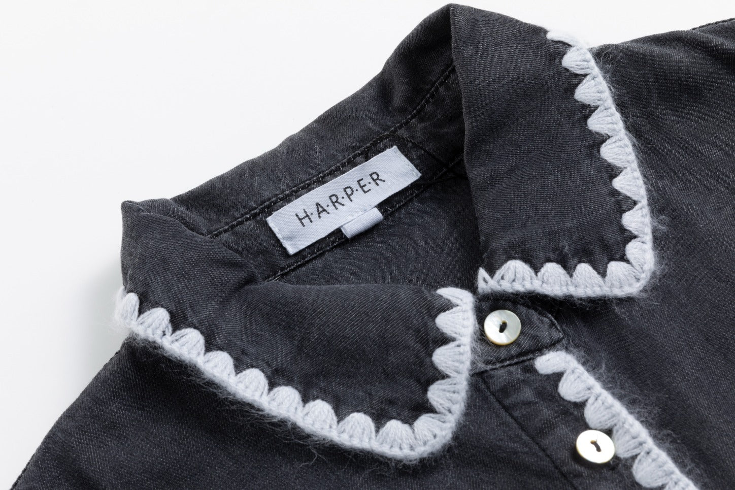 Black Denim Shirt With White Top Stitching - Image 4