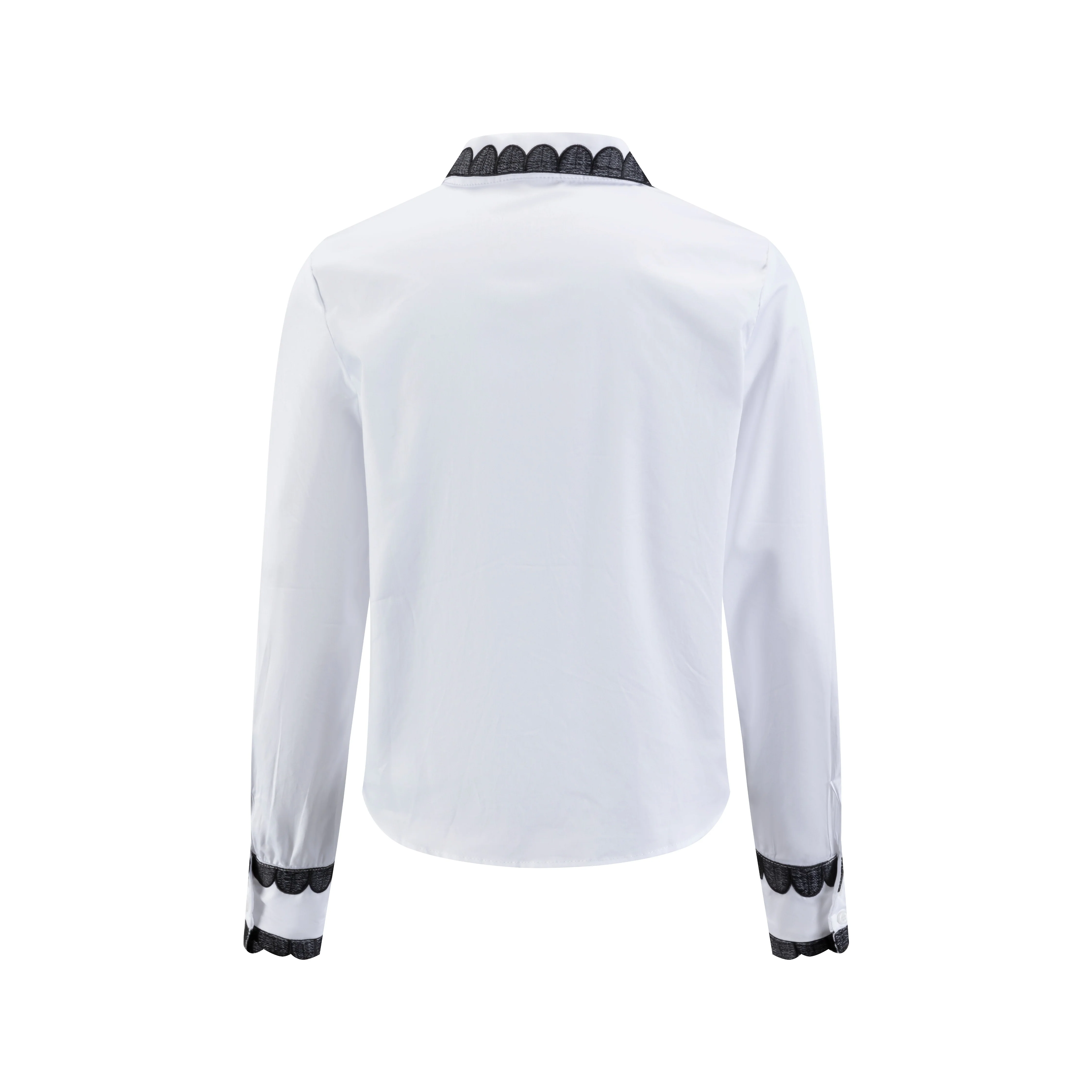 White Cotton Shirt With Black Scallop Embroidery - Image 3
