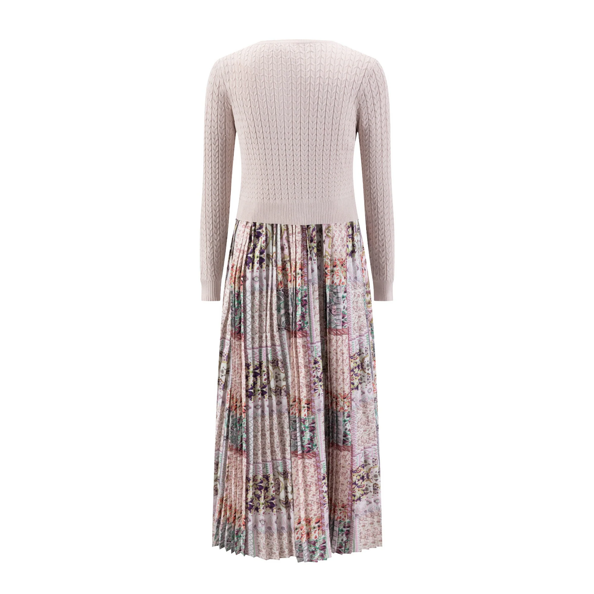 Multicolored Printed Pleated Dress With Pink Overlay - Image 3