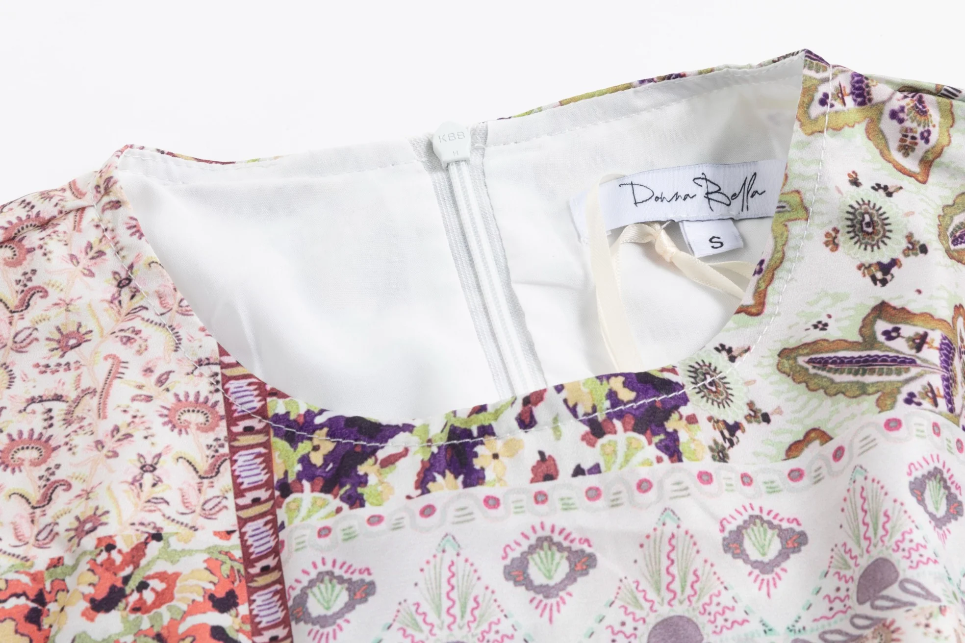 Multicolored Printed Pleated Dress With Pink Overlay - Image 4
