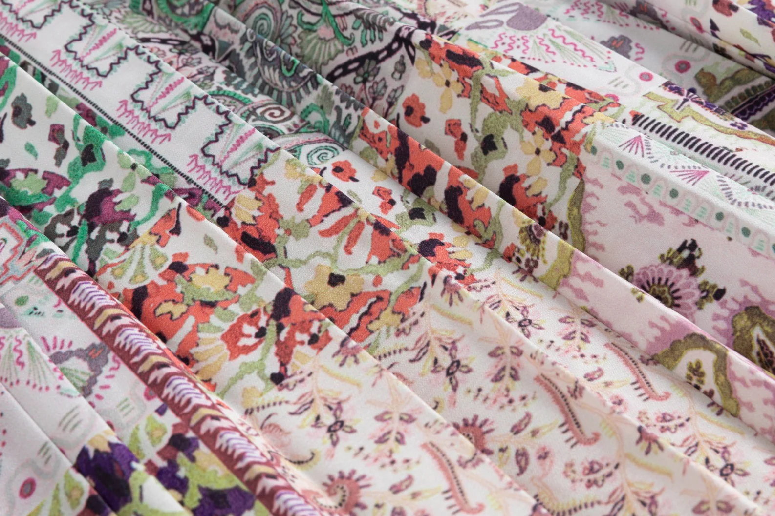Multicolored Printed Pleated Dress With Pink Overlay - Image 6