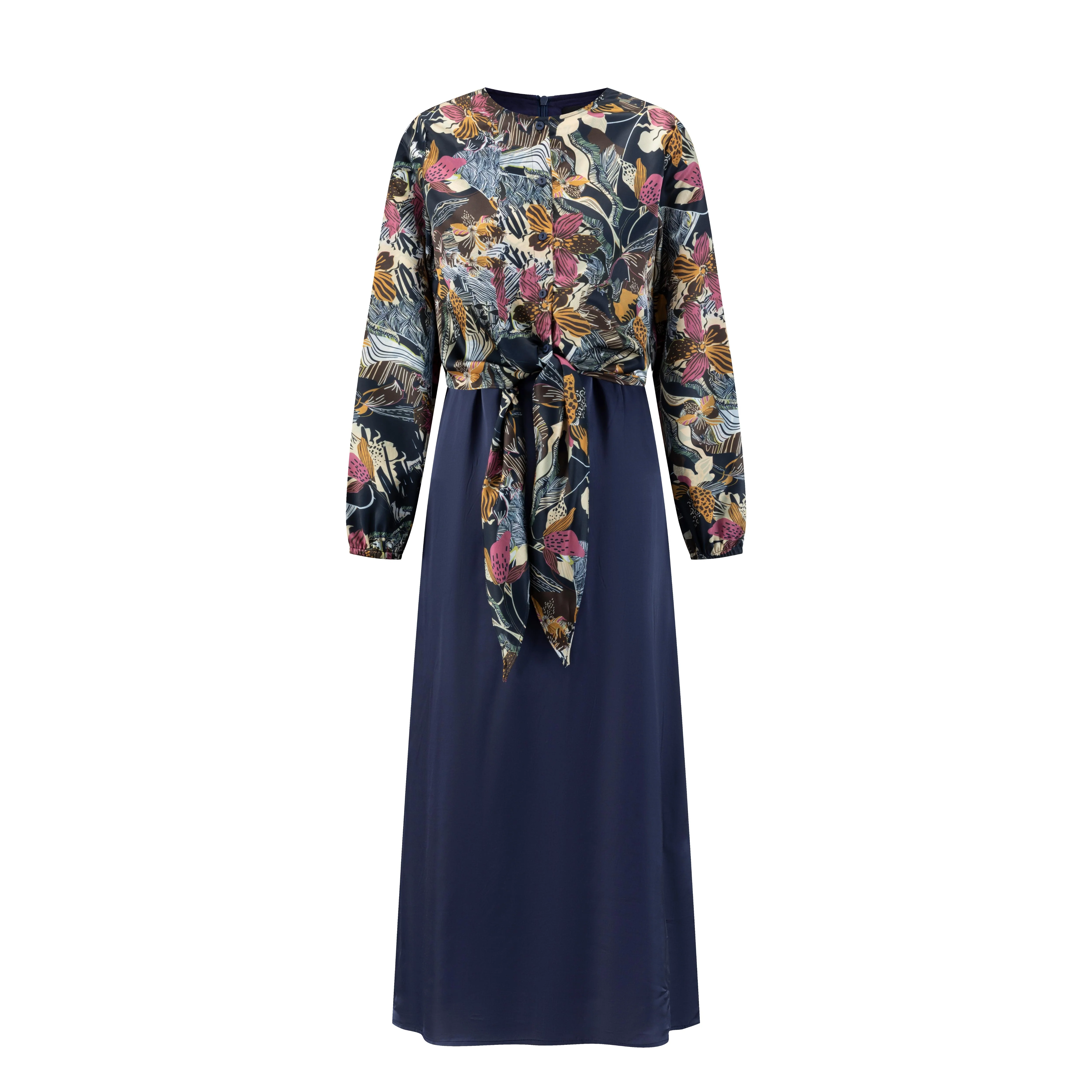 Solid Dark Navy Jumper With Floral Printed Top - Image 2