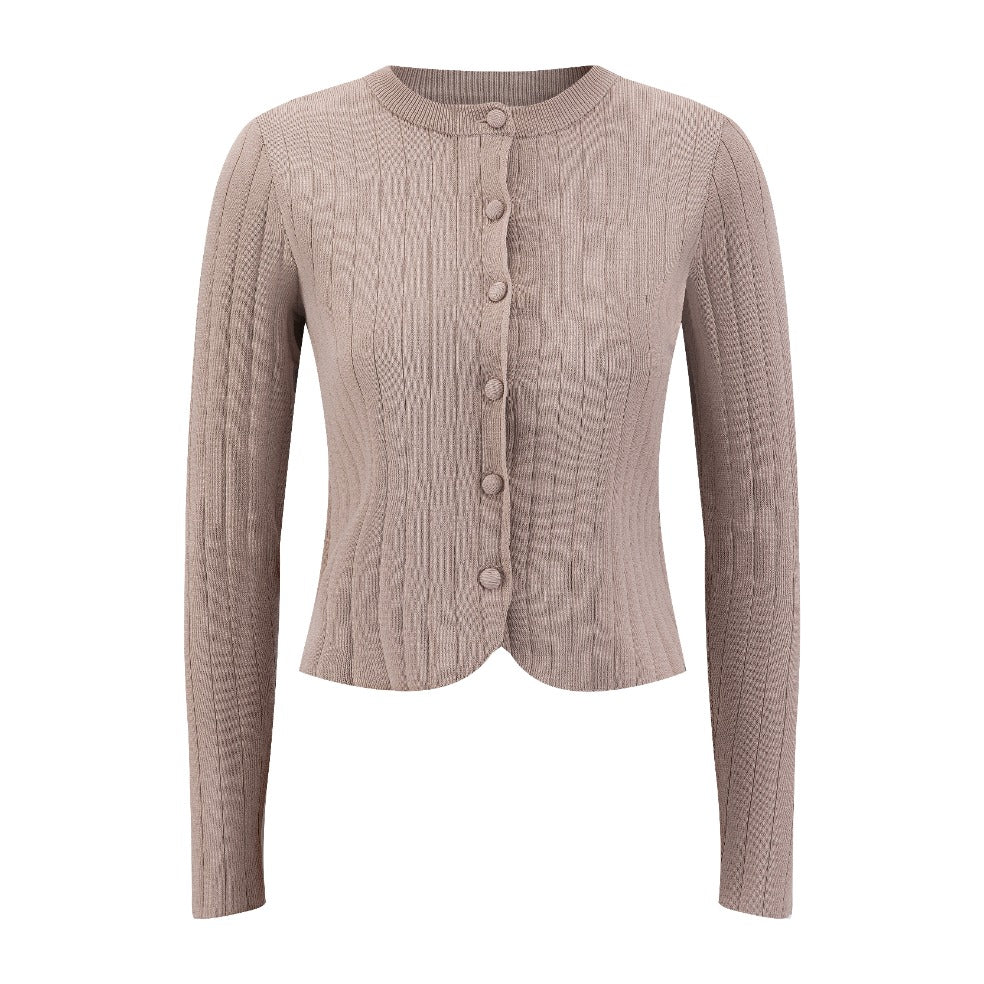 Beige Big Ribbed Circle Cardigan